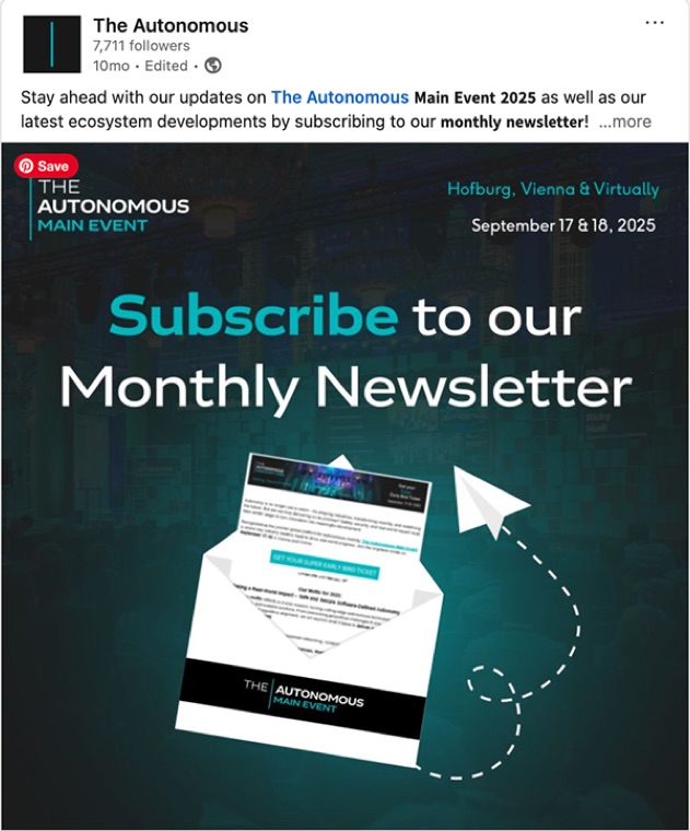 LinkedIn post, 'Subscribe to our Monthly Newsletter.'