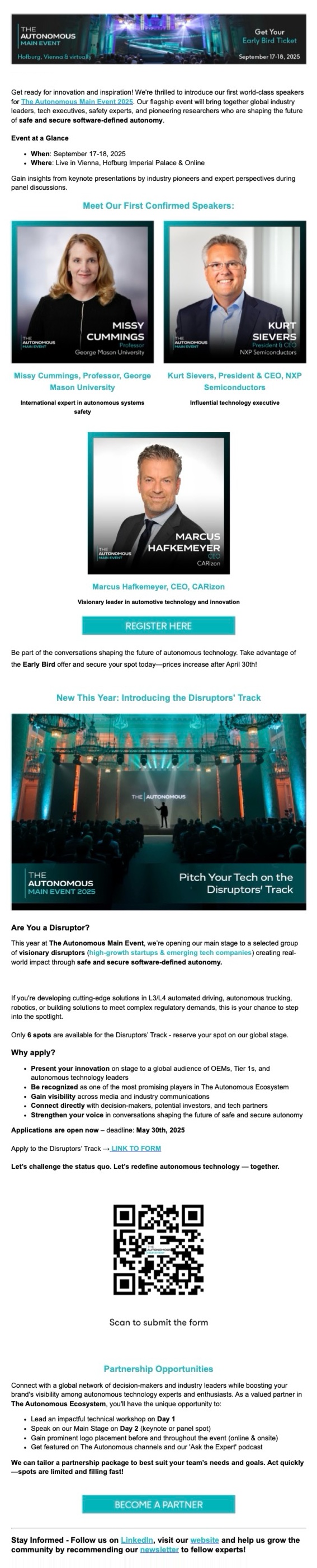 March newsletter, first keynote speakers and the Disruptors' Track