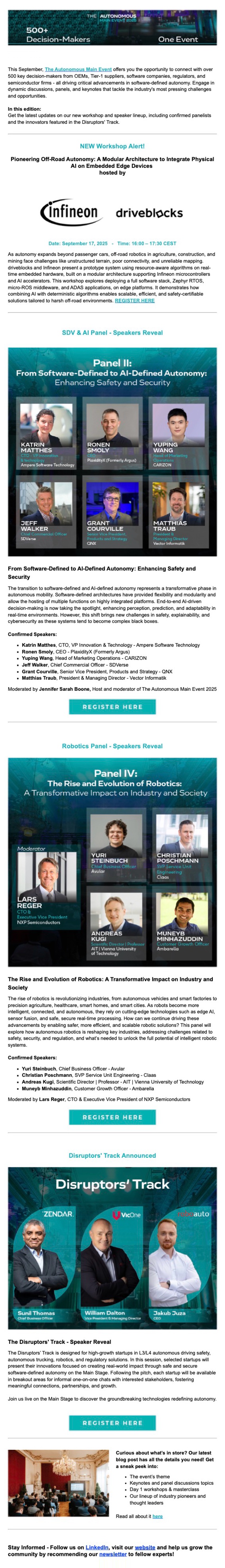 August newsletter, SDV and robotics panels
