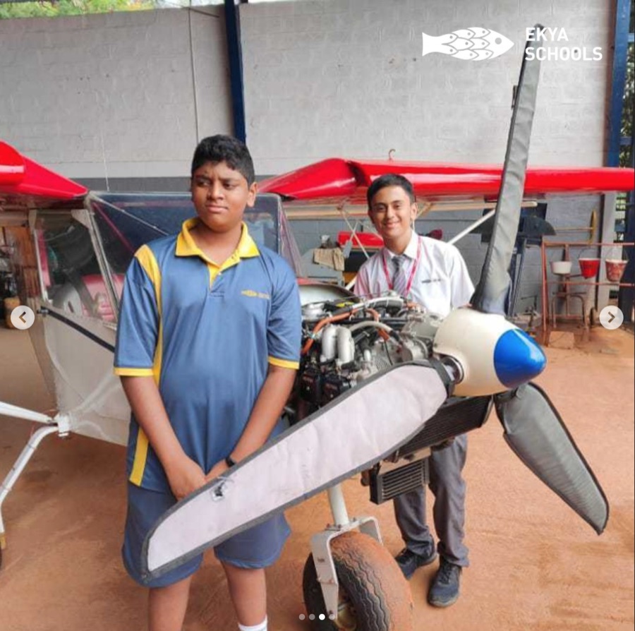Instagram post, a student beside a light aircraft