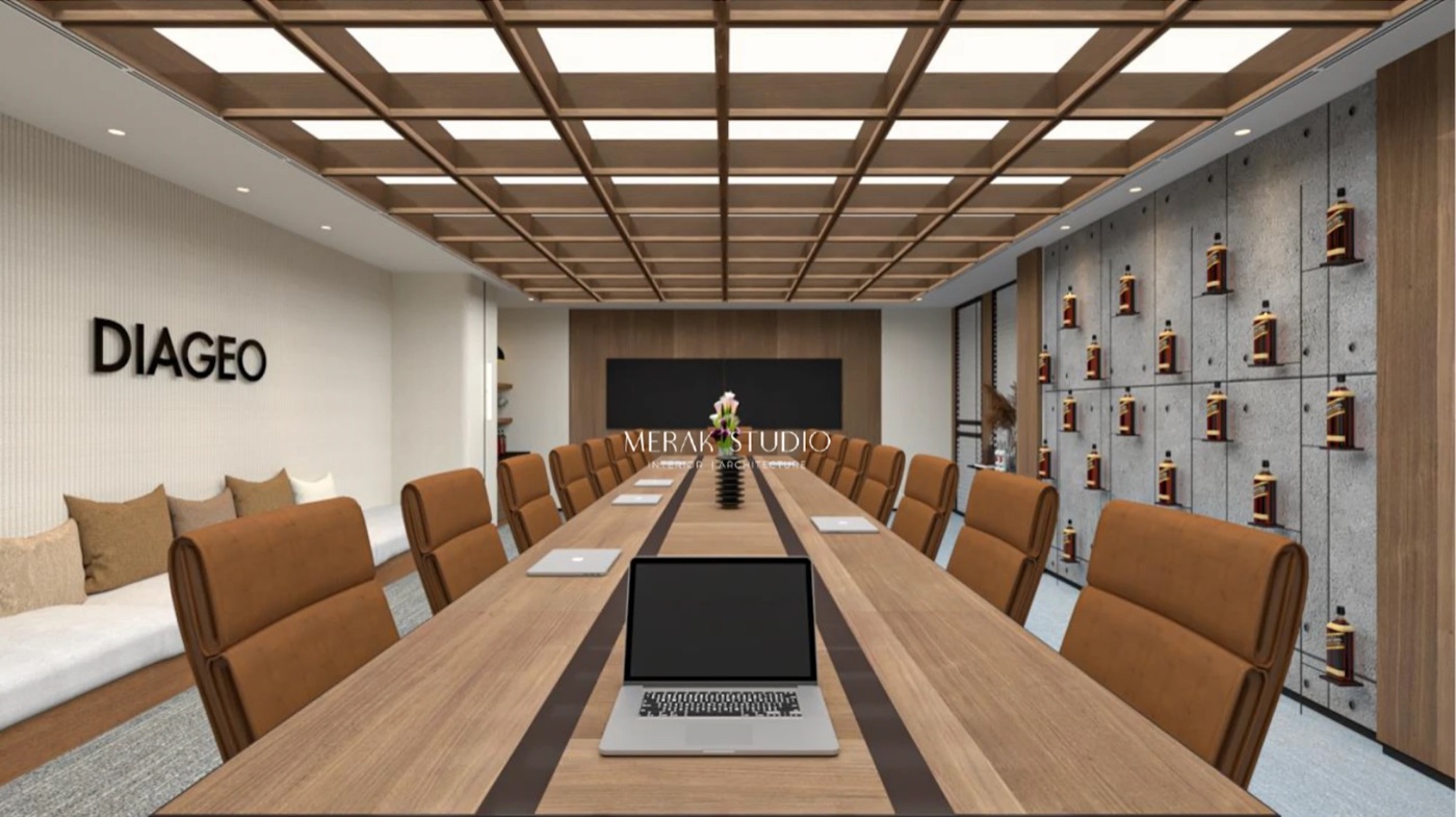 DIAGEO office, main boardroom with the whisky display